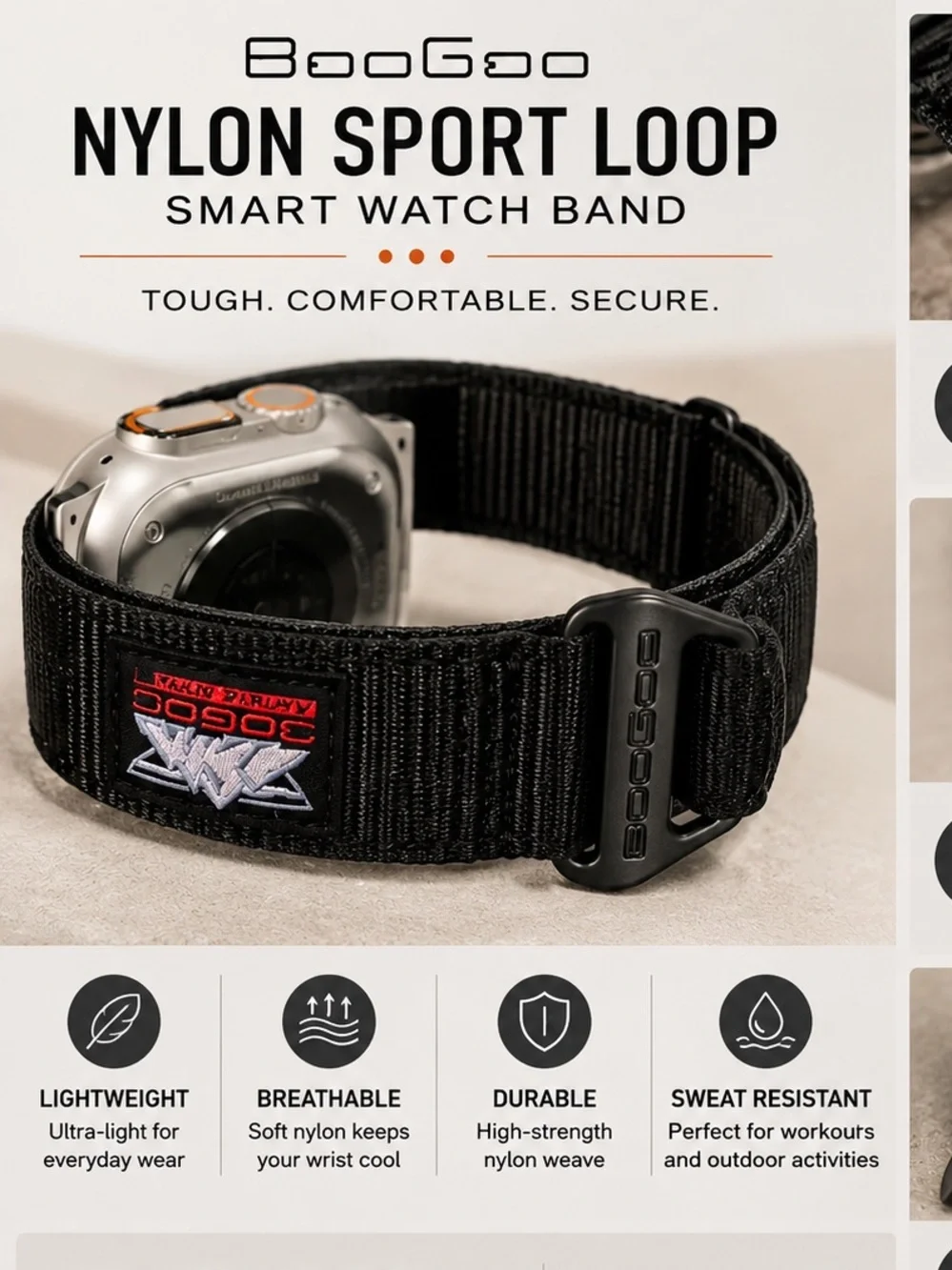 Amazon Black Nylon Sport Loop Smart Watch Band